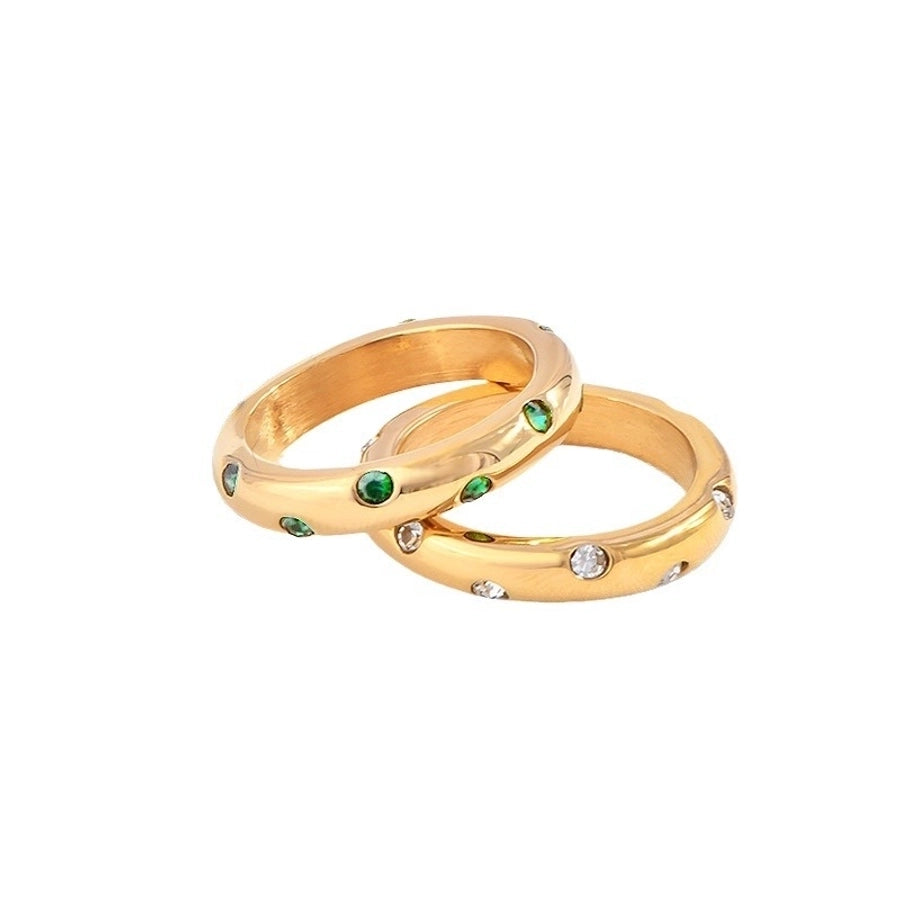 Jewelry Elegant Simple Style Circle Stainless Steel Rhinestones Diamond 18K Gold Plated Inlay Rings