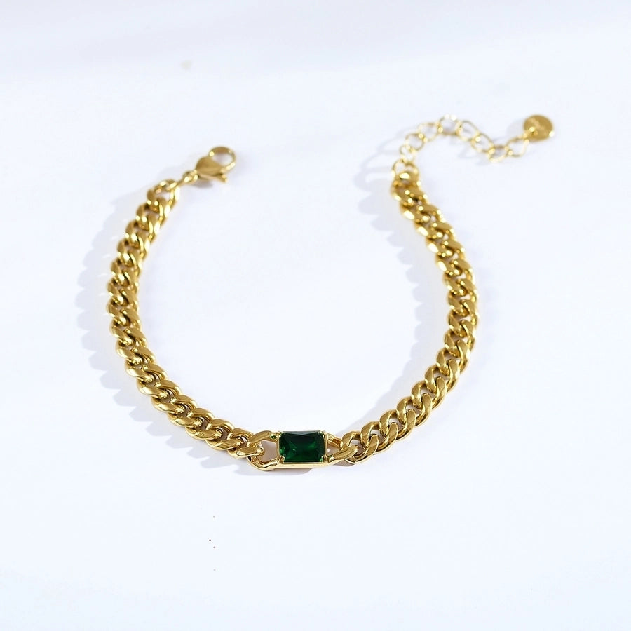 Elegant Luxurious Simple Style Rectangle Stainless Steel Gold Plated Zircon Bracelets In Bulk