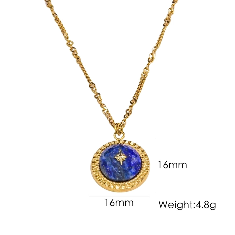 304 Stainless Steel natural stone 14K Gold Plated IG Style Vintage Style British Style Inlay Round Star Natural Stone Pendant Necklace