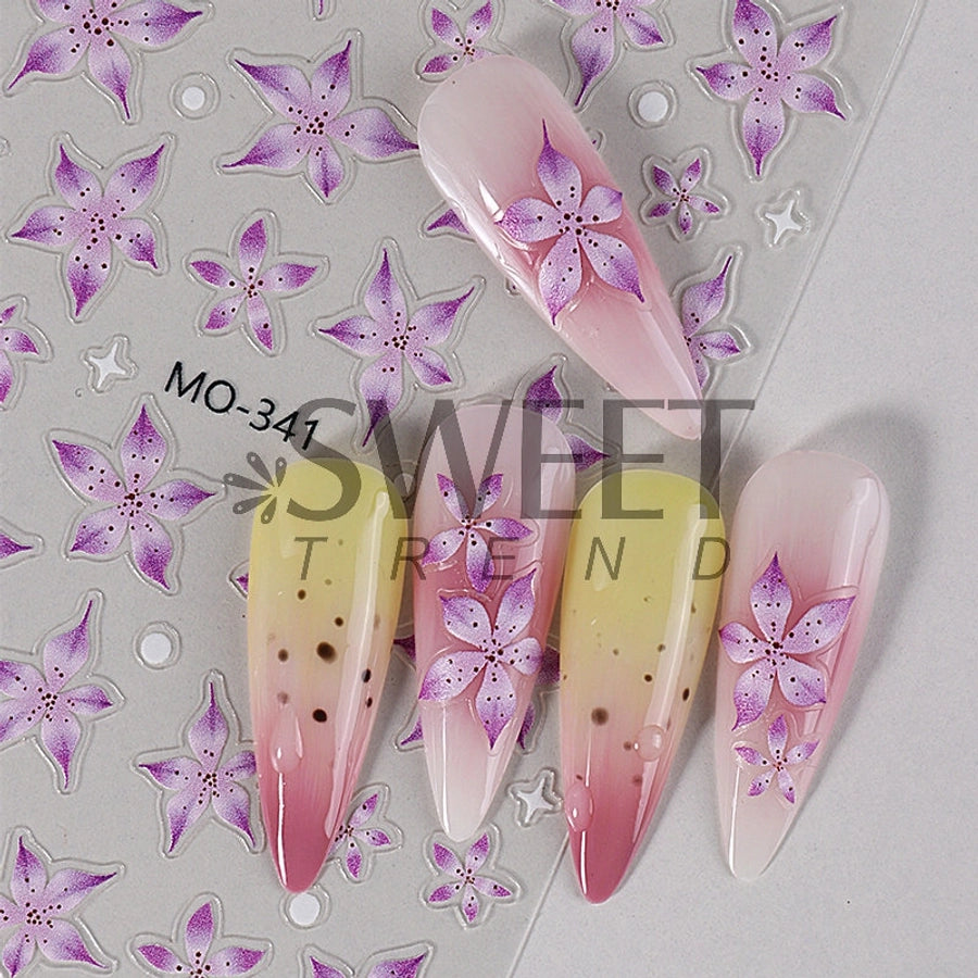 Net red hot nail art stickers  5D relief three-dimensional ice lily pink girl heart summer nail stickers