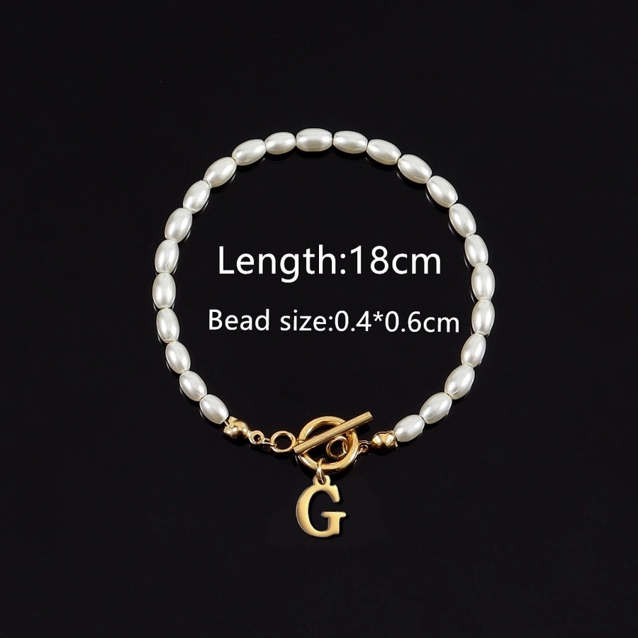 Elegant Simple Style Classic Style Letter 304 Stainless Steel Artificial Pearl Bracelets In Bulk - CEJEW