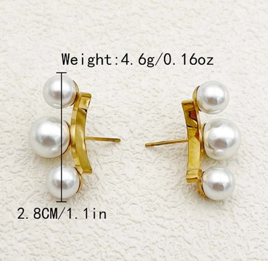 1 Set 1 Pair Elegant Classical Baroque Style Heart Shape Plating Inlay 304 Stainless Steel Artificial Pearls Zircon 14K Gold Plated Earrings Ear Studs