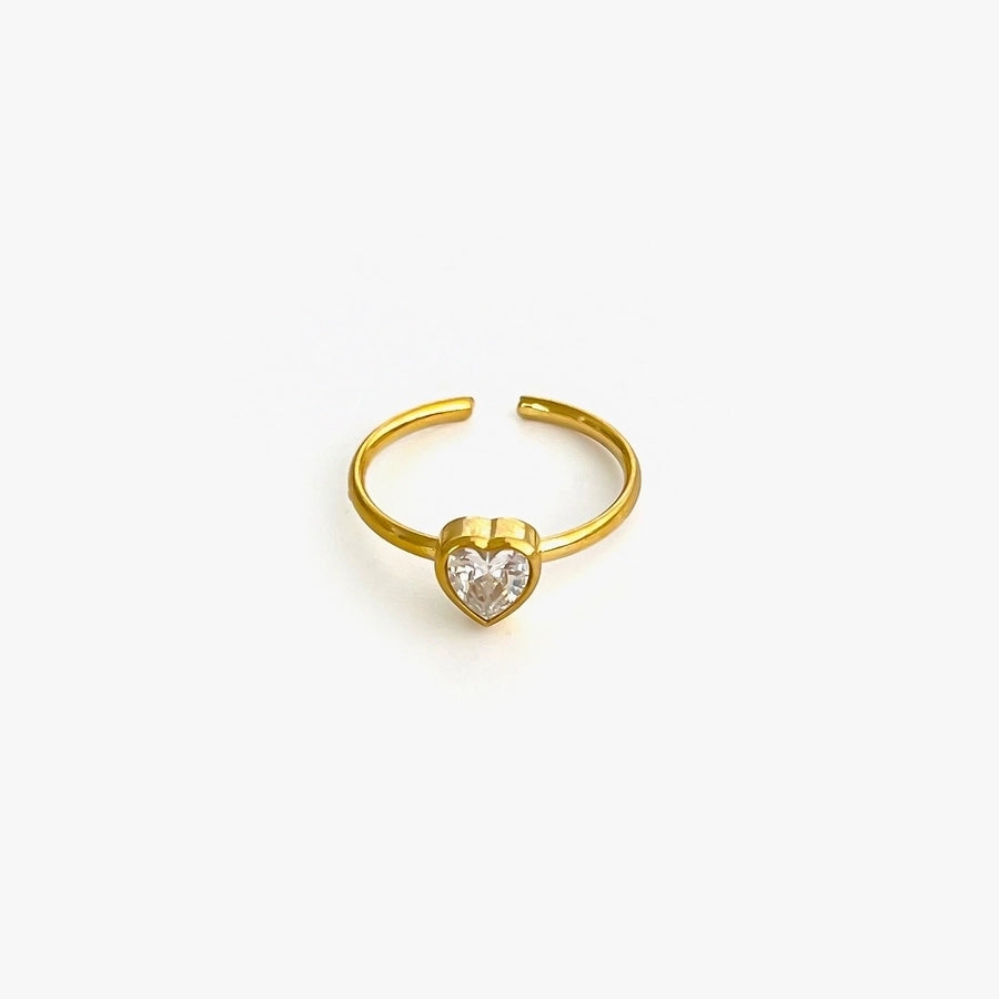 Simple Style Commute Geometric 316L Stainless Steel  Rhinestones 18K Gold Plated Women's Single Ring - CEJEW