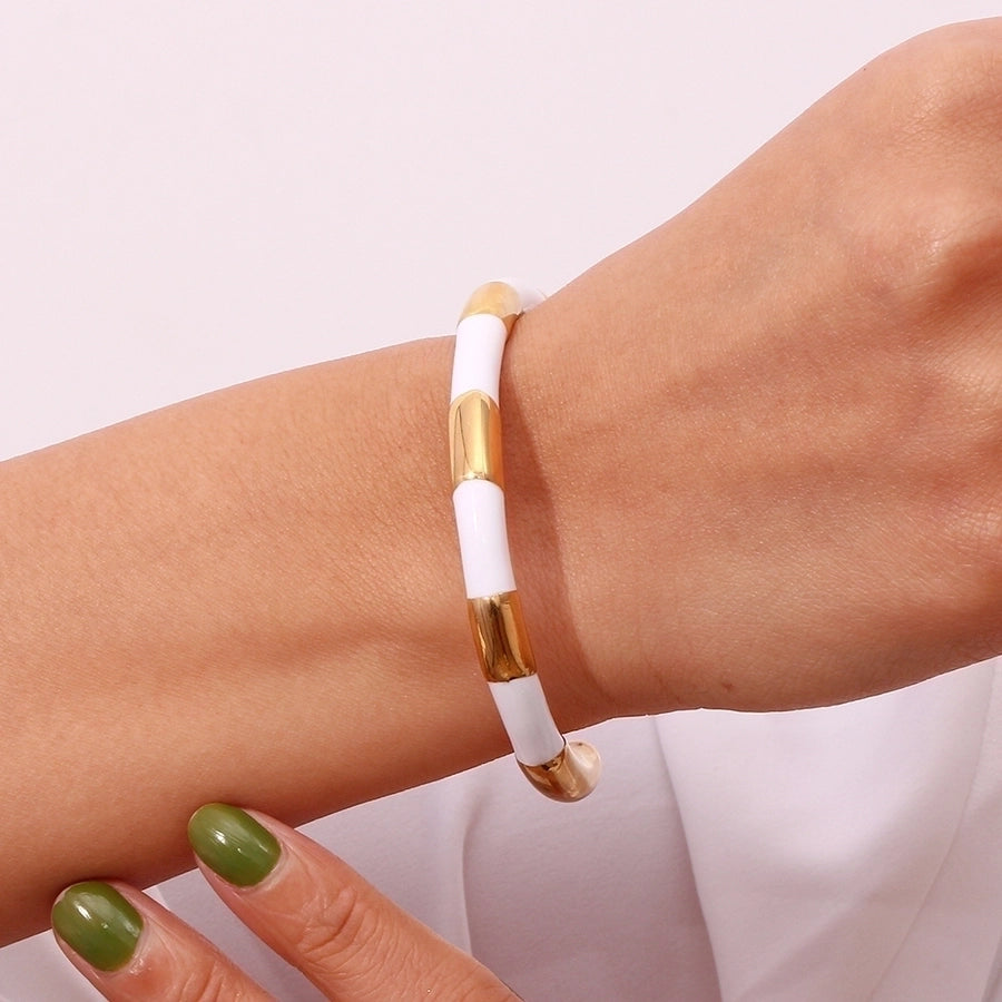 Simple Style Classic Style C Shape Color Block 304 Stainless Steel 18K Gold Plated Cuff Bracelets In Bulk