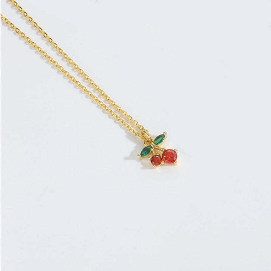 Copper 14K Gold Plated Enamel Cherry Crab Zircon Pendant Necklace