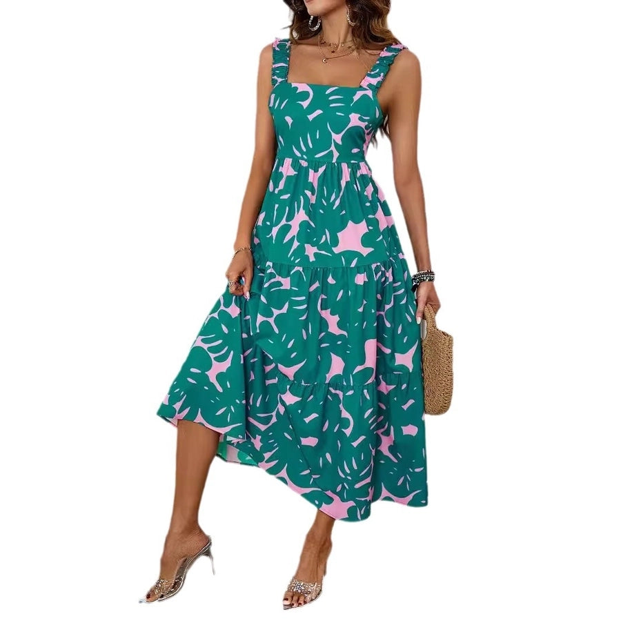 Women's Strap Dress Vacation Strap Printing Sleeveless Printing Midi Dress Holiday