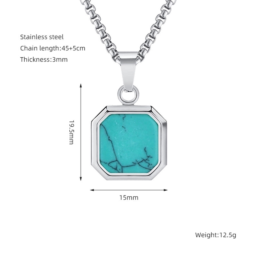 304 Stainless Steel Casual Simple Style Plating Geometric Natural Stone Pendant Necklace - CEJEW