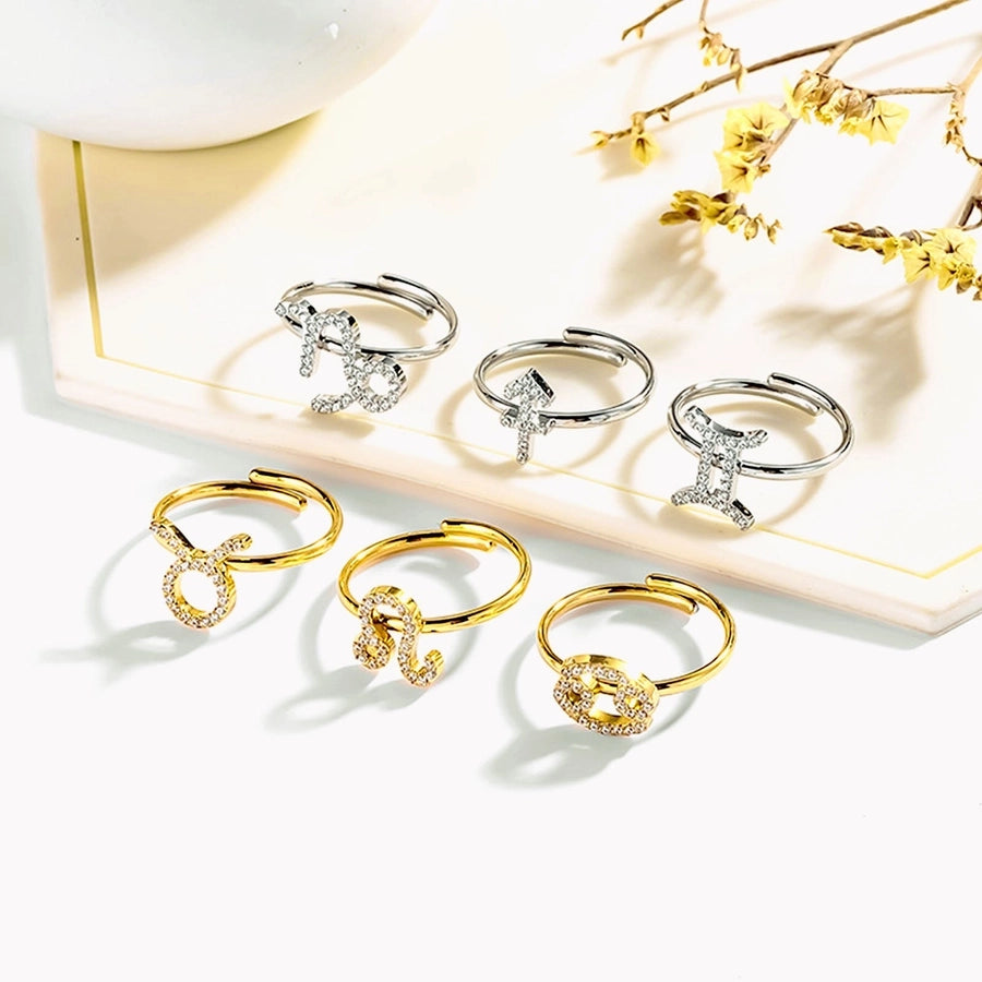 Jewelry Simple Style Constellation Titanium Steel Zircon Gold Plated Plating Inlay Open Rings