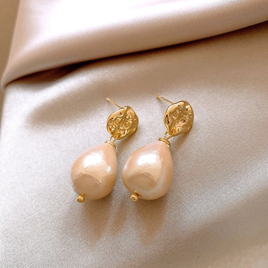 1 Pair Retro Water Droplets Plating Copper Imitation Pearl Zircon Drop Earrings