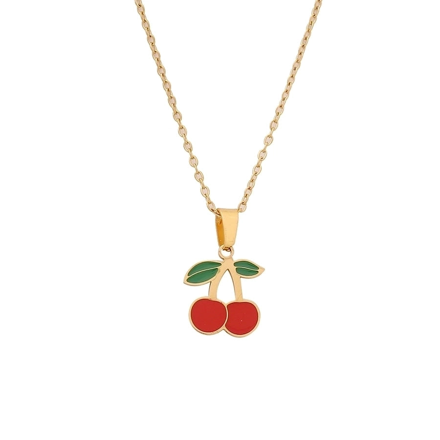 Jewelry Casual Elegant Lady Cherry Strawberry Watermelon 304 Stainless Steel 18K Gold Plated Pendant Necklace