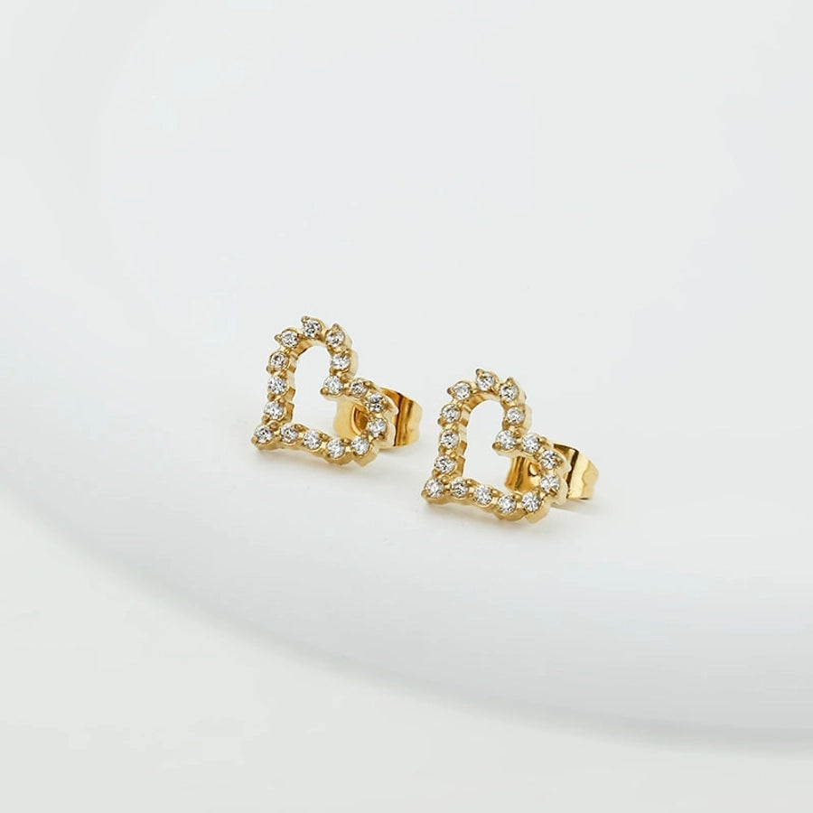 1 Pair Basic Modern Style Classic Style Heart Shape Plating Inlay Titanium Steel Zircon Gold Plated Ear Studs