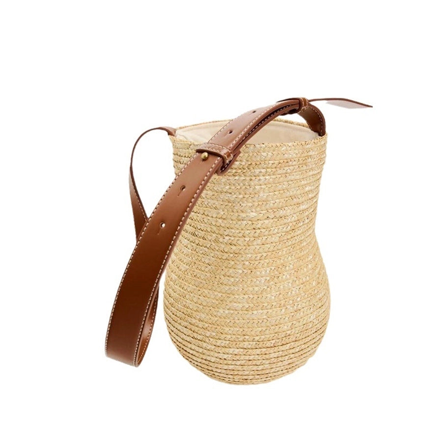 Women's Straw Solid Color Vacation Weave Cylindrical String Shoulder Bag