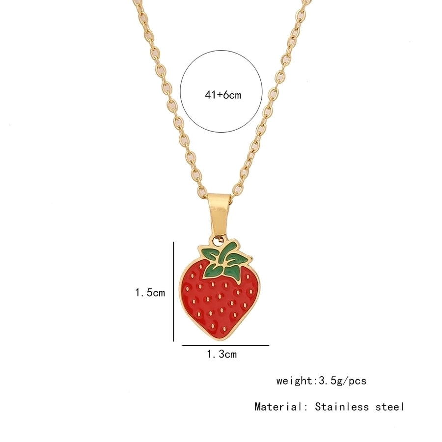 Jewelry Casual Elegant Lady Cherry Strawberry Watermelon 304 Stainless Steel 18K Gold Plated Pendant Necklace