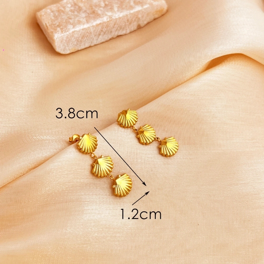 1 Pair Elegant Vacation Sector Shell Polishing 304 Stainless Steel 18K Gold Plated Drop Earrings - CEJEW