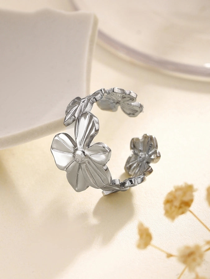 Jewelry Retro French Style Simple Style Heart Shape Flower Bow Knot Titanium Steel Open Rings