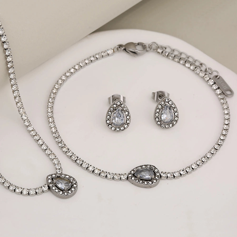 Jewelry Glam Luxurious Shiny Heart Shape 304 Stainless Steel Artificial Diamond Inlay Jewelry Set