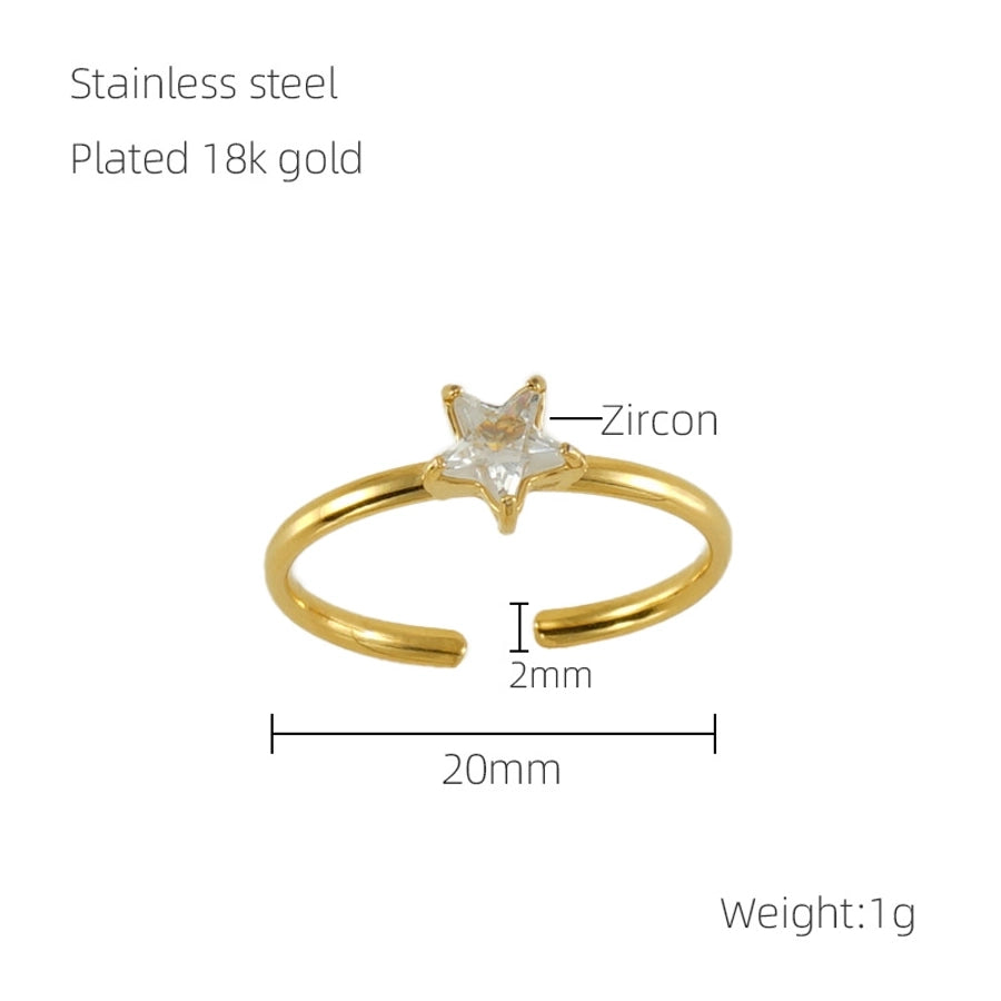 Jewelry Casual Simple Style Leaves Heart Shape Crown 304 Stainless Steel Zircon 18K Gold Plated Inlay Open Rings