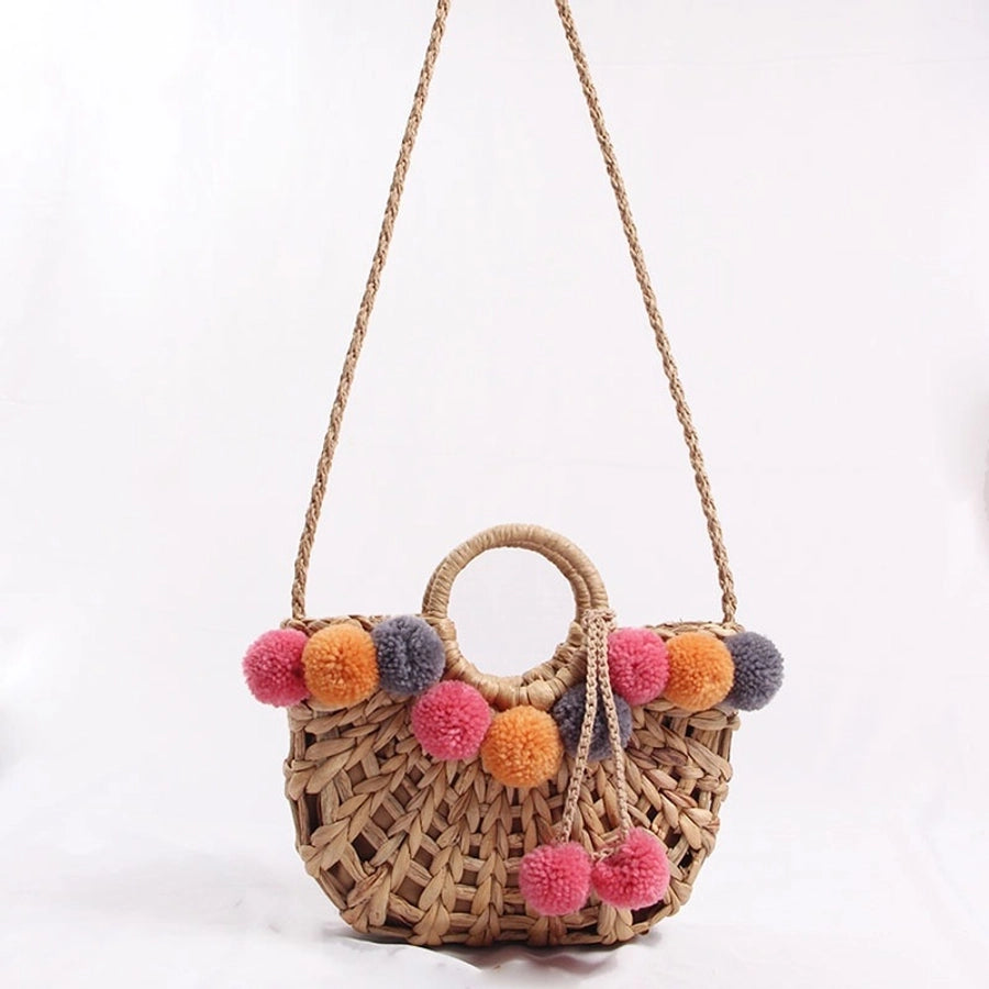 Women's Straw Solid Color Vacation Weave Semicircle String Shoulder Bag