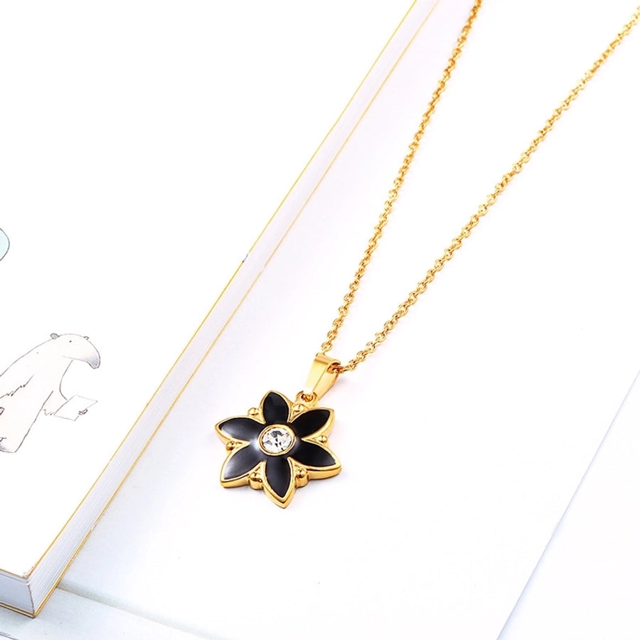 Jewelry Simple Style Classic Style Flower 304 Stainless Steel Rhinestones 18K Gold Plated Inlay Earrings Necklace