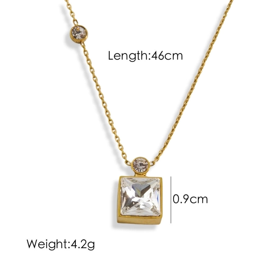 304 Stainless Steel 14K Gold Plated Simple Style Inlay Square Zircon Pendant Necklace