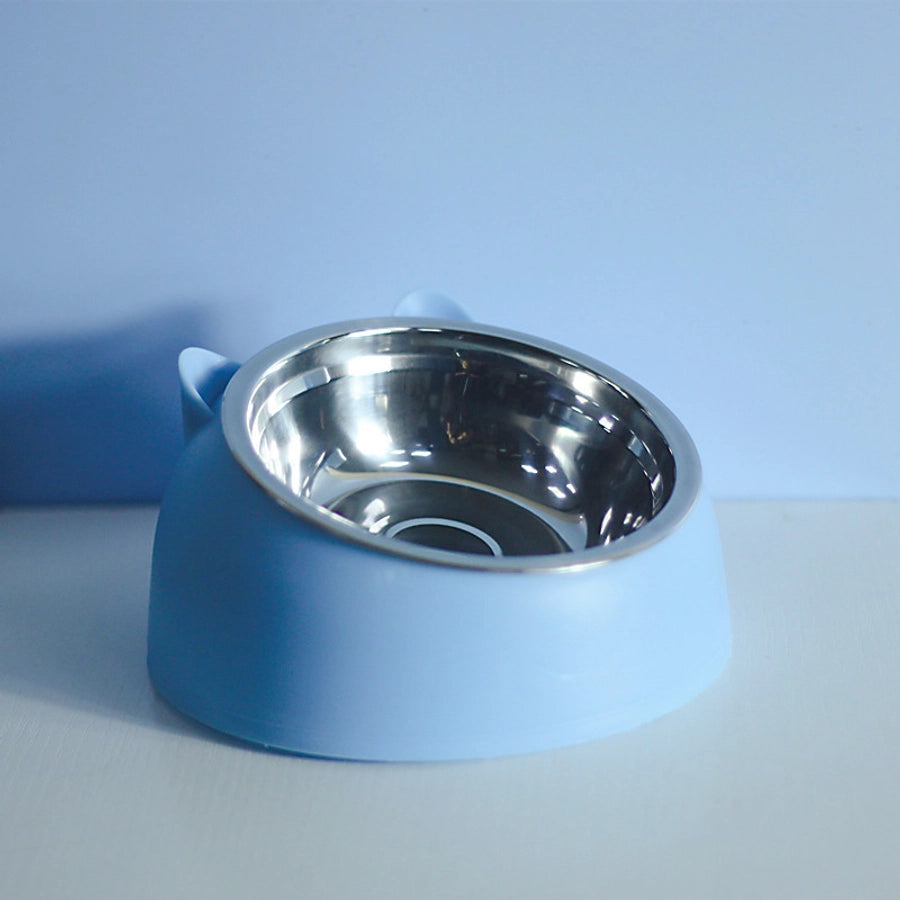 Stainless Steel Cat Dog Dual Bowl Slanted Mouth Protects Vertebras Pet Food Bowl Cat Supplies Trendy Double Neck Protection