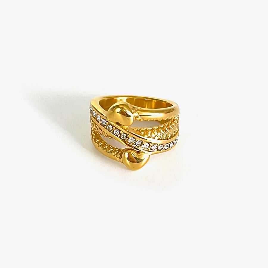 Jewelry Luxurious Simple Style Commute Geometric 316L Stainless Steel  Rhinestones 18K Gold Plated Rings - CEJEW