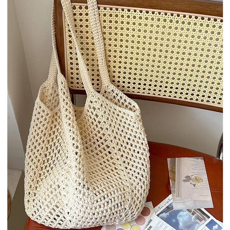 Women's Medium Cotton Solid Color Elegant Streetwear Weave Square Open Straw Bag