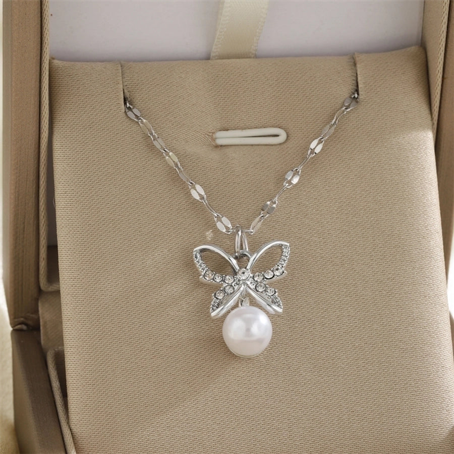 Jewelry Simple Style Classic Style Cross Flower Butterfly 201 Stainless Steel Imitation Pearl Zinc alloy Rhinestones 18K Gold Plated Enamel Diamond Pendant Necklace