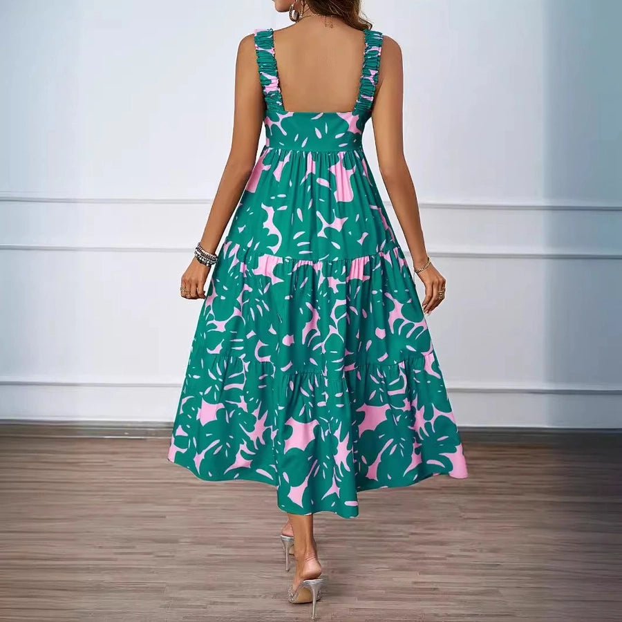 Women's Strap Dress Vacation Strap Printing Sleeveless Printing Midi Dress Holiday