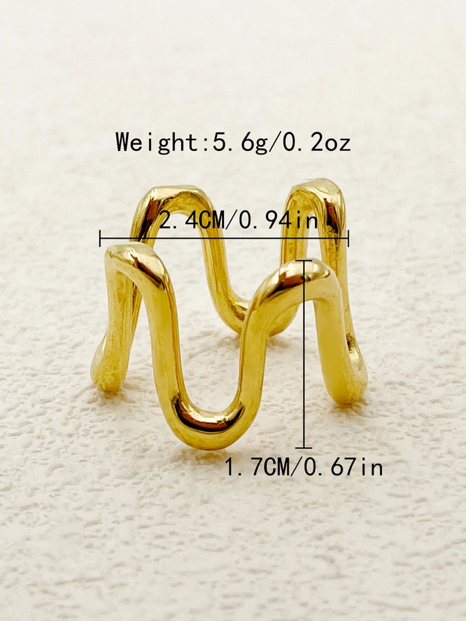 simple style geometric stainless steel gold plated wave ring in bulk