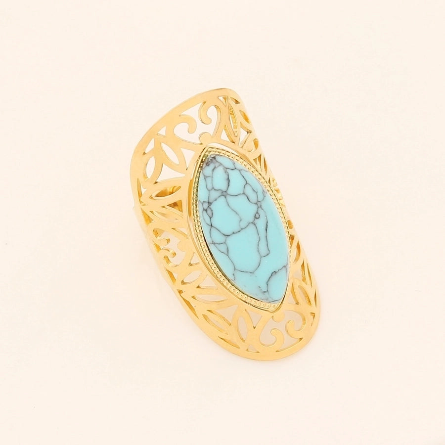 Stainless Steel 18K Gold Plated Ethnic Style Inlay Geometric Turquoise Open Ring