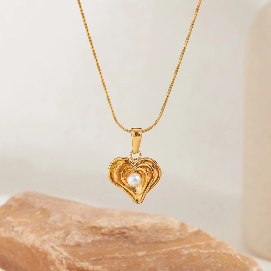 Jewelry Simple Style IG Style Heart Shape 304 Stainless Steel Pearl Inlay Stainless Steel Necklaces - CEJEW