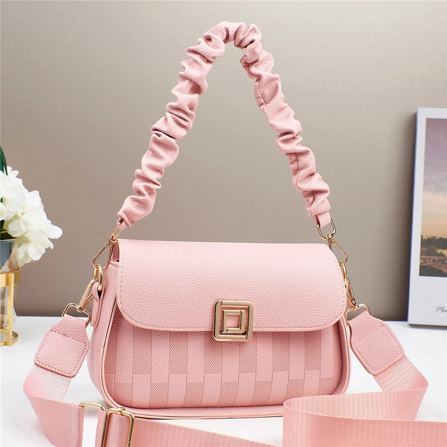 Women's Medium PU Solid Color Elegant Streetwear Sewing Thread Square Zipper Square Bag