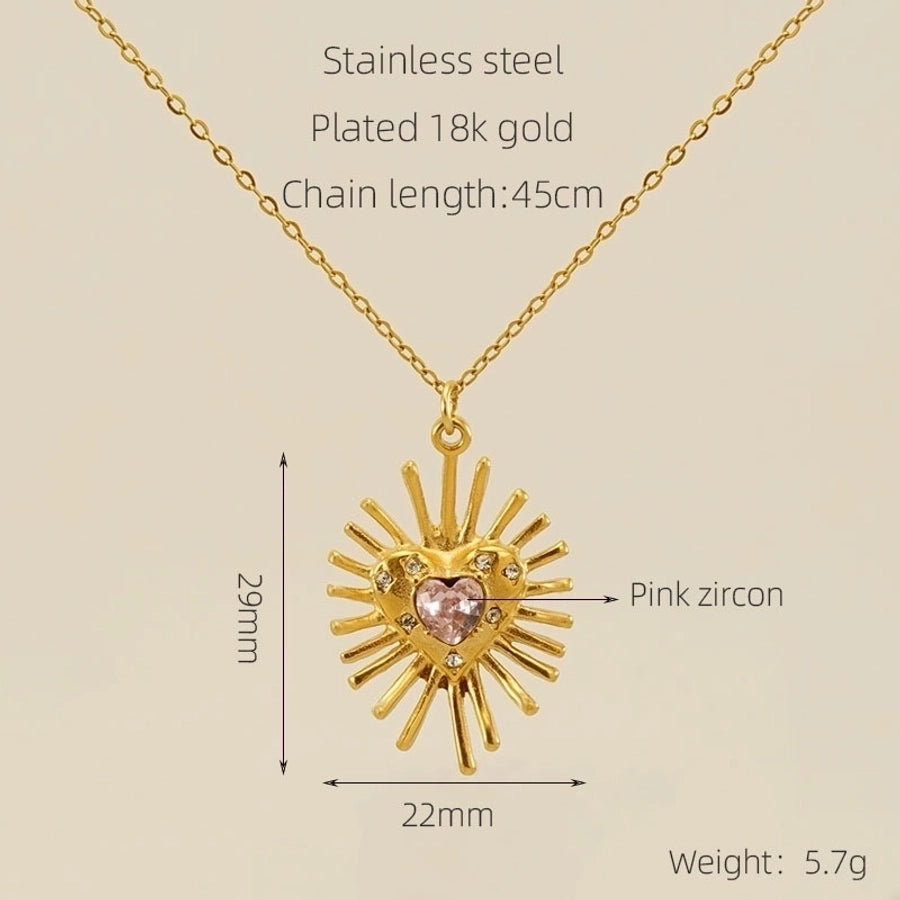 Jewelry IG Style Sweet Shiny Heart Shape 304 Stainless Steel Zircon 18K Gold Plated Inlay Pendant Necklace