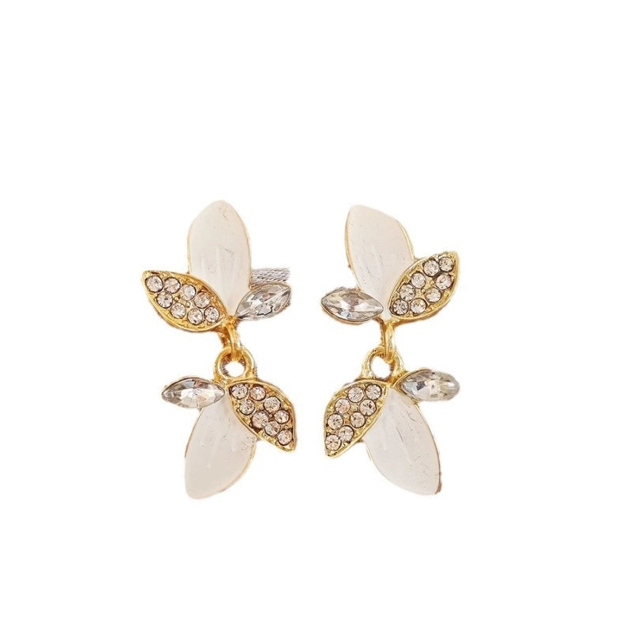 1 Pair Elegant Petal Plating Inlay Alloy Zircon Gold Plated Drop Earrings