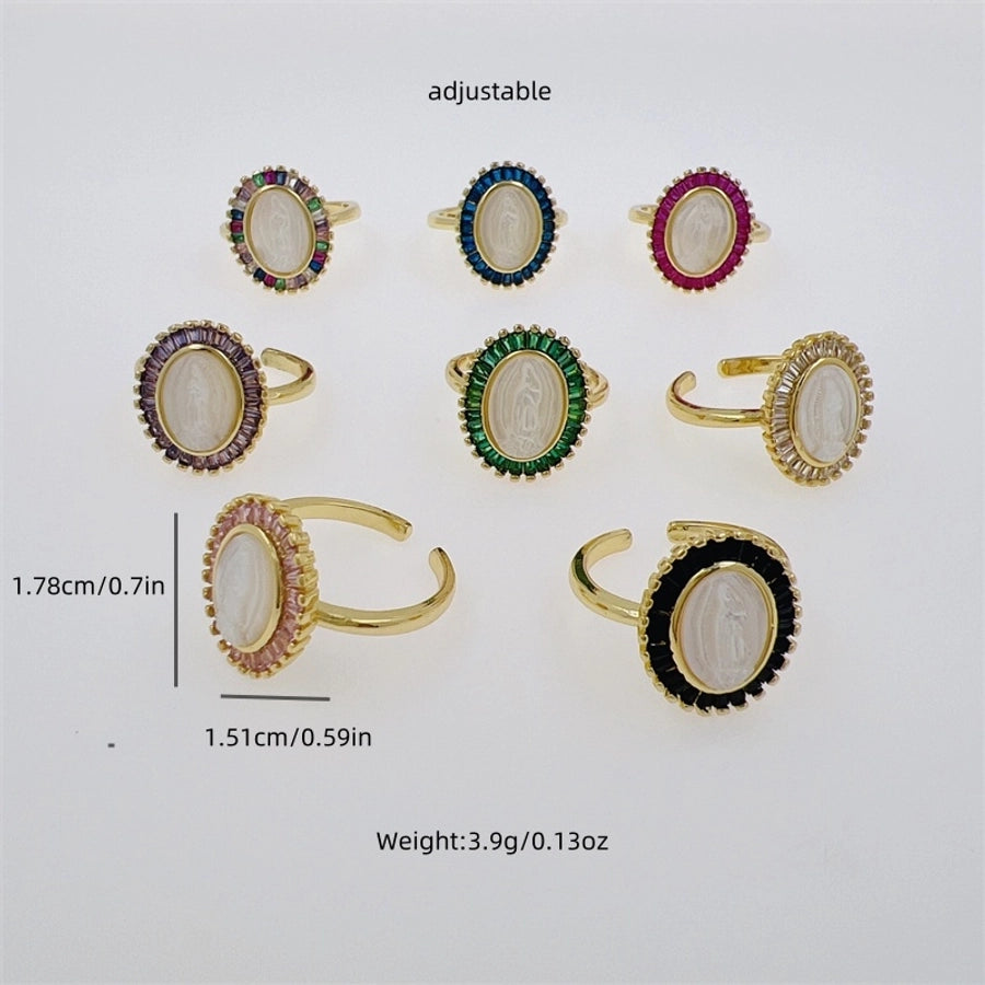 Copper 18K Gold Plated Inlay Virgin Mary Zircon Open Rings