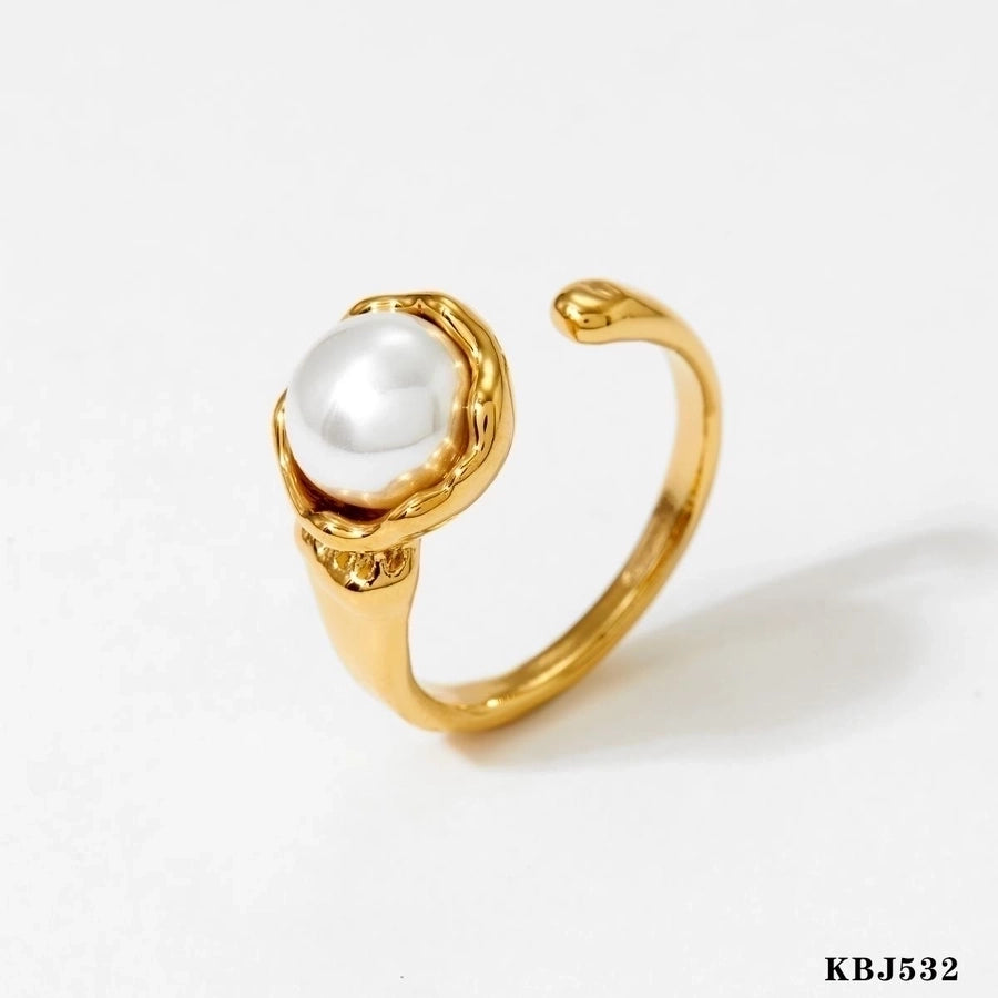 304 Stainless Steel 16K Gold Plated White Gold Plated Gold Plated Casual Plating Inlay Round Artificial Pearls Rings