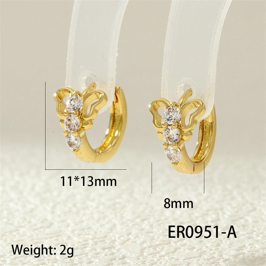 1 Pair IG Style Simple Style Commute Flower Butterfly Inlay Copper Zircon 18K Gold Plated Earrings