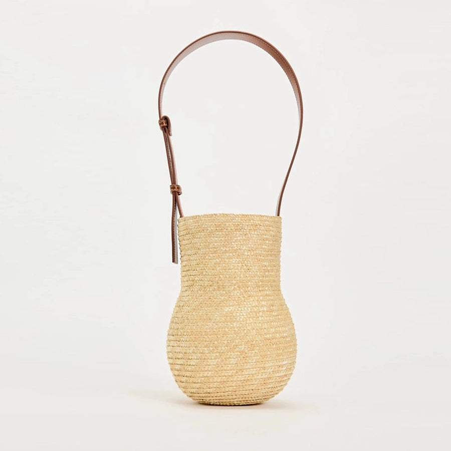 Women's Straw Solid Color Vacation Weave Cylindrical String Shoulder Bag