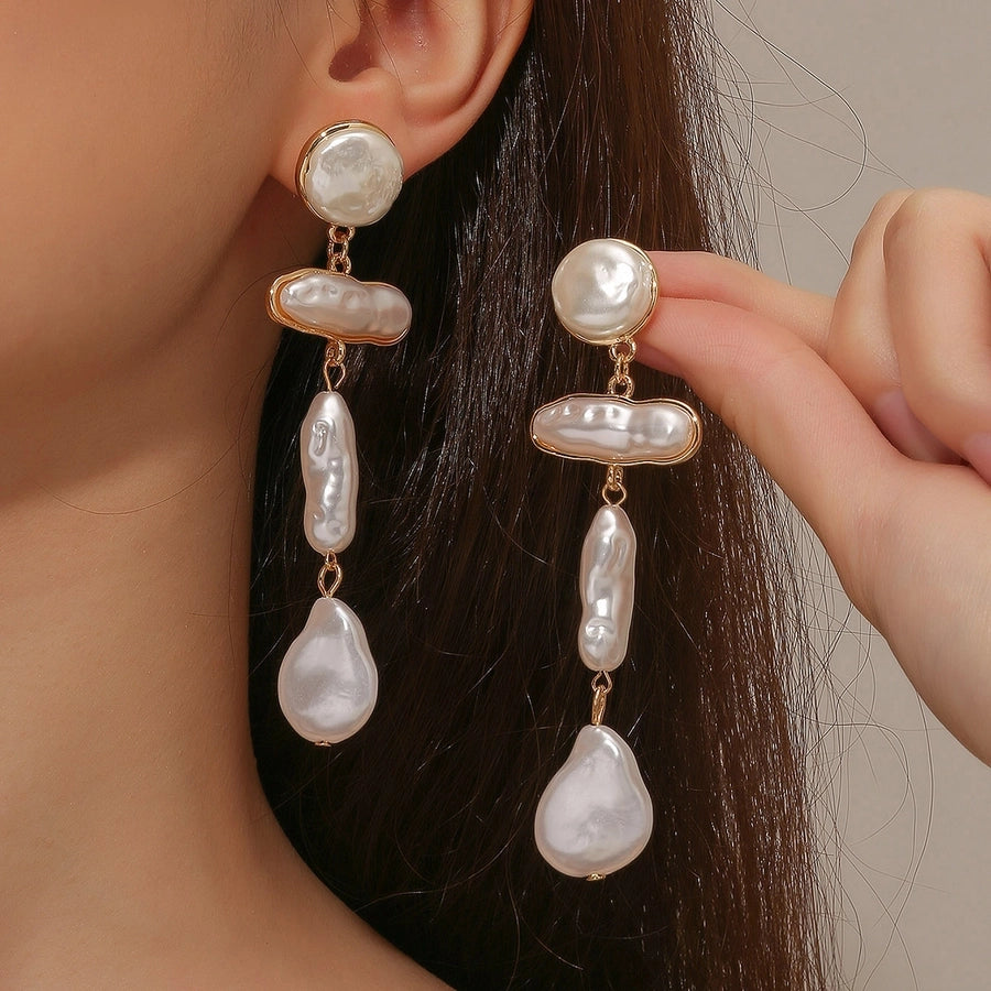 jewelry vintage style simple style irregular alloy baroque pearls artificial pearls rhinestones asymmetrical inlay drop earrings