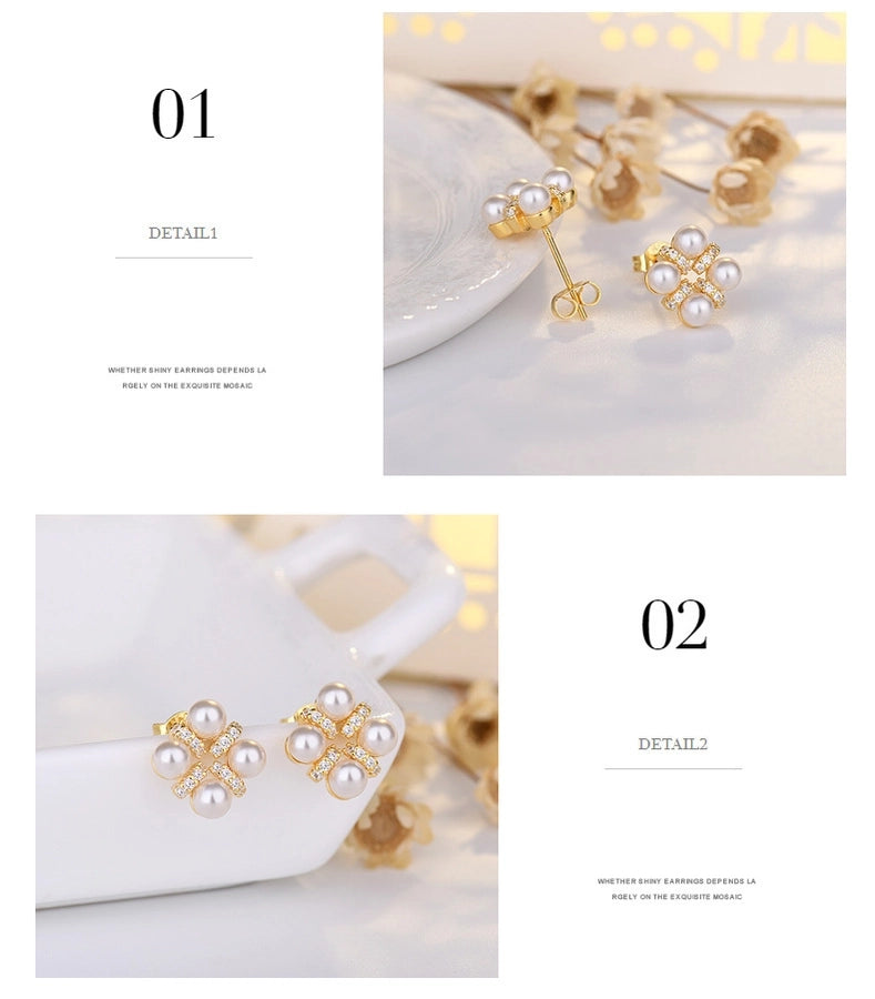 New Fashion s925 Silver Pin Earrings Korean Elegant New Gentle Flower Pearl Earrings Cold Wind Earrings for Women