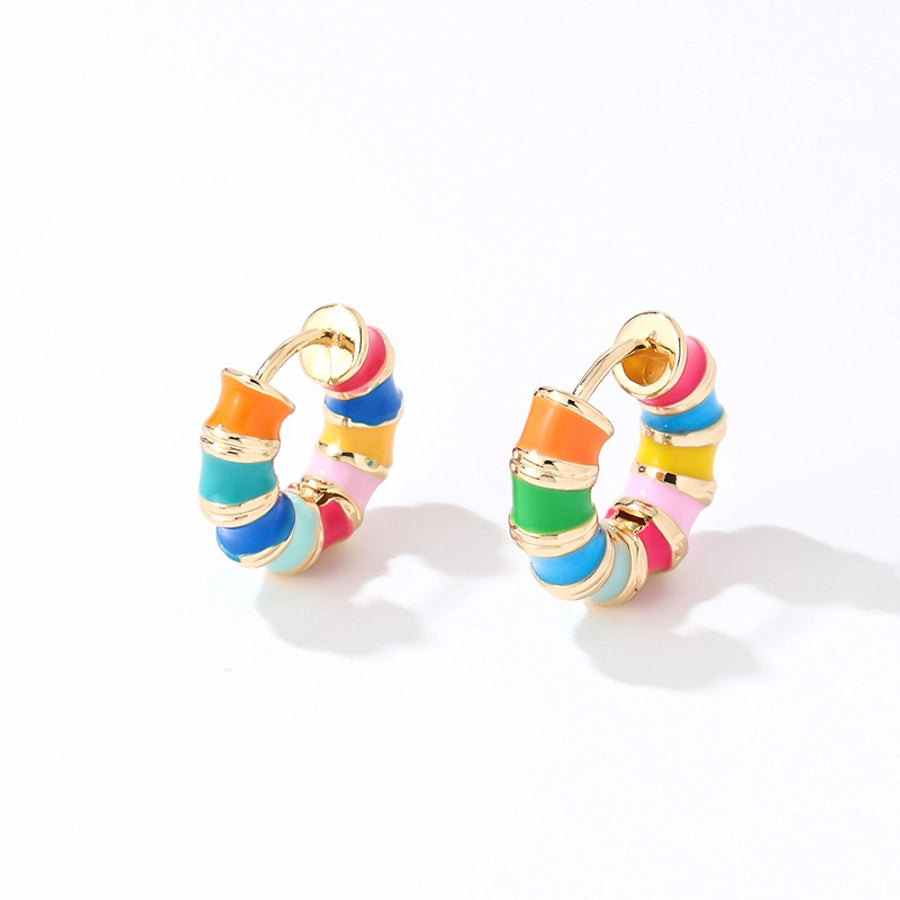 1 Pair IG Style Simple Style Multicolor Stripe Enamel Plating Copper Hoop Earrings