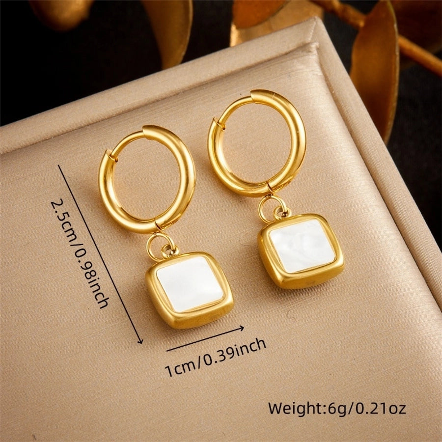 1 Pair Casual Vintage Style Square Oval Plating Inlay 304 Stainless Steel Shell 18K Gold Plated Drop Earrings - CEJEW