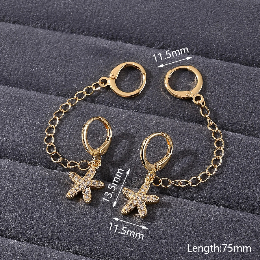 1 Pair IG Style Vacation Modern Style Cherry Starfish Heart Shape Polishing Plating Inlay Copper Zircon 18K Gold Plated Earrings - CEJEW