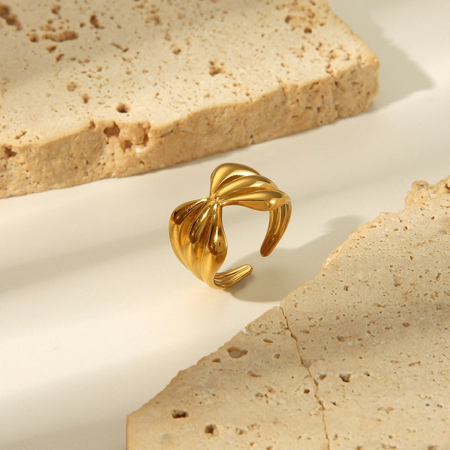 Jewelry Simple Style Irregular Solid Color Bow Knot 304 Stainless Steel 18K Gold Plated Open Rings