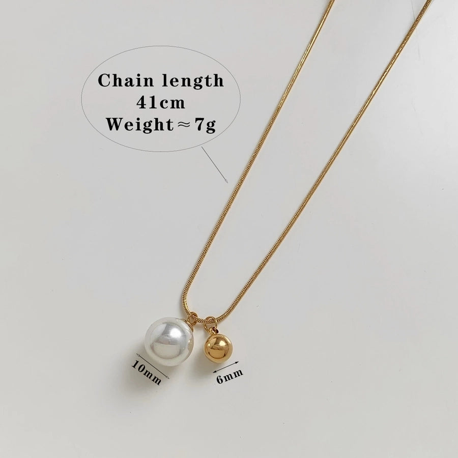 Jewelry Simple Style Solid Color 304 Stainless Steel Pearl 16K Gold Plated White Gold Plated Gold Plated Inlay Pendant Necklace - CEJEW