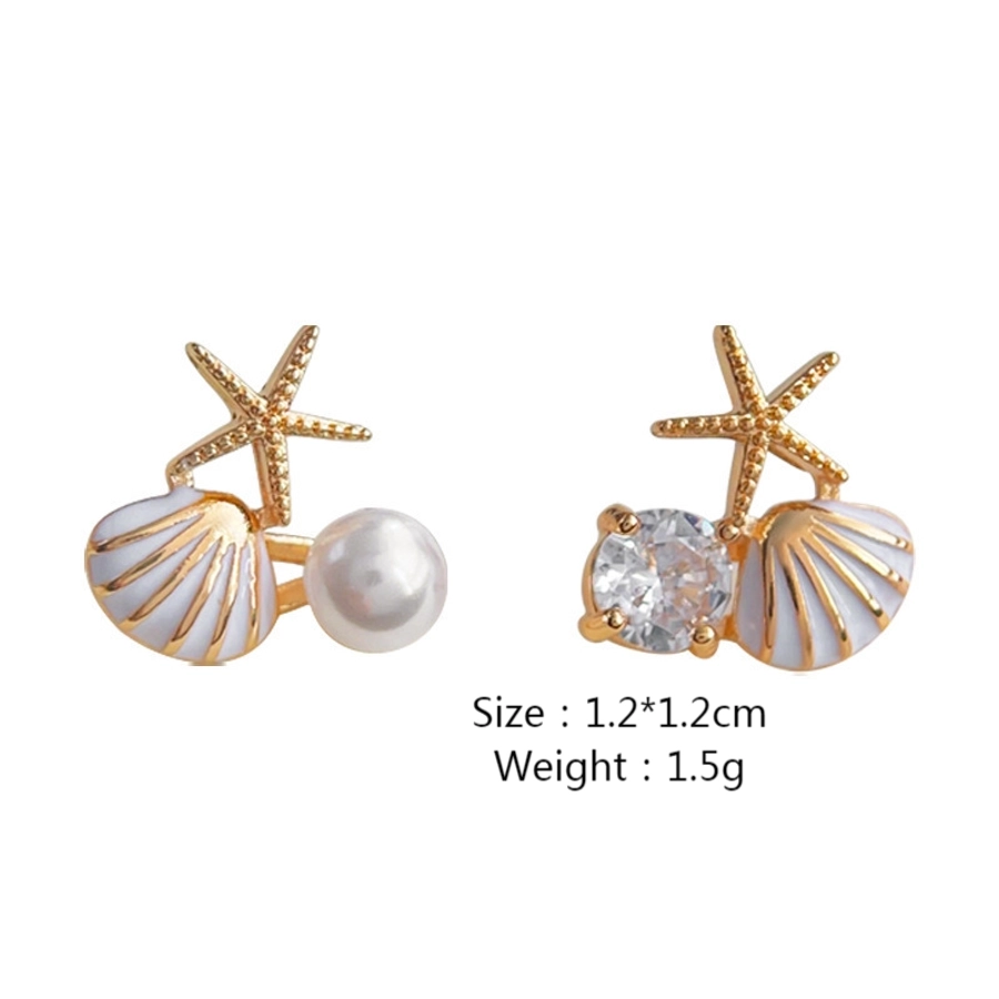 1 Pair Beach Sweet Starfish Shell Enamel Plating Inlay Alloy Pearl Zircon Gold Plated Ear Studs