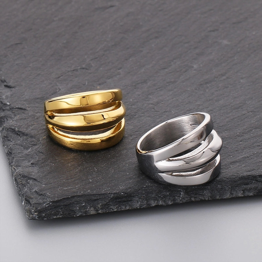 Jewelry Simple Style Solid Color Titanium Steel 18K Gold Plated Hollow Out Rings - CEJEW