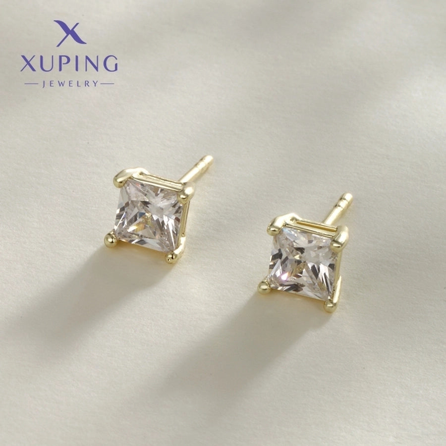 1 Pair Simple Style Streetwear Commute Square Plating Copper Artificial Gemstones 18K Gold Plated Ear Studs