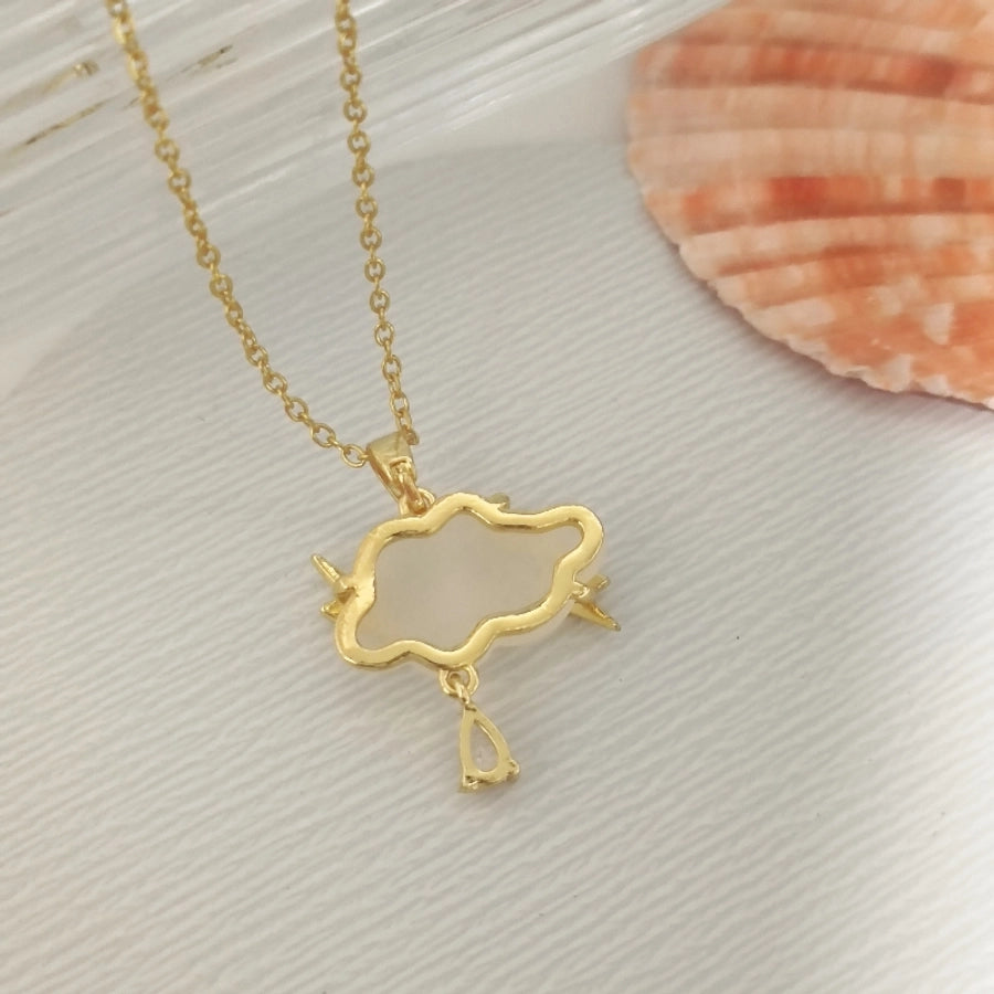 201 Stainless Steel Gold Plated Silver Plated Inlay Clouds Resin Zircon Pendant Necklace